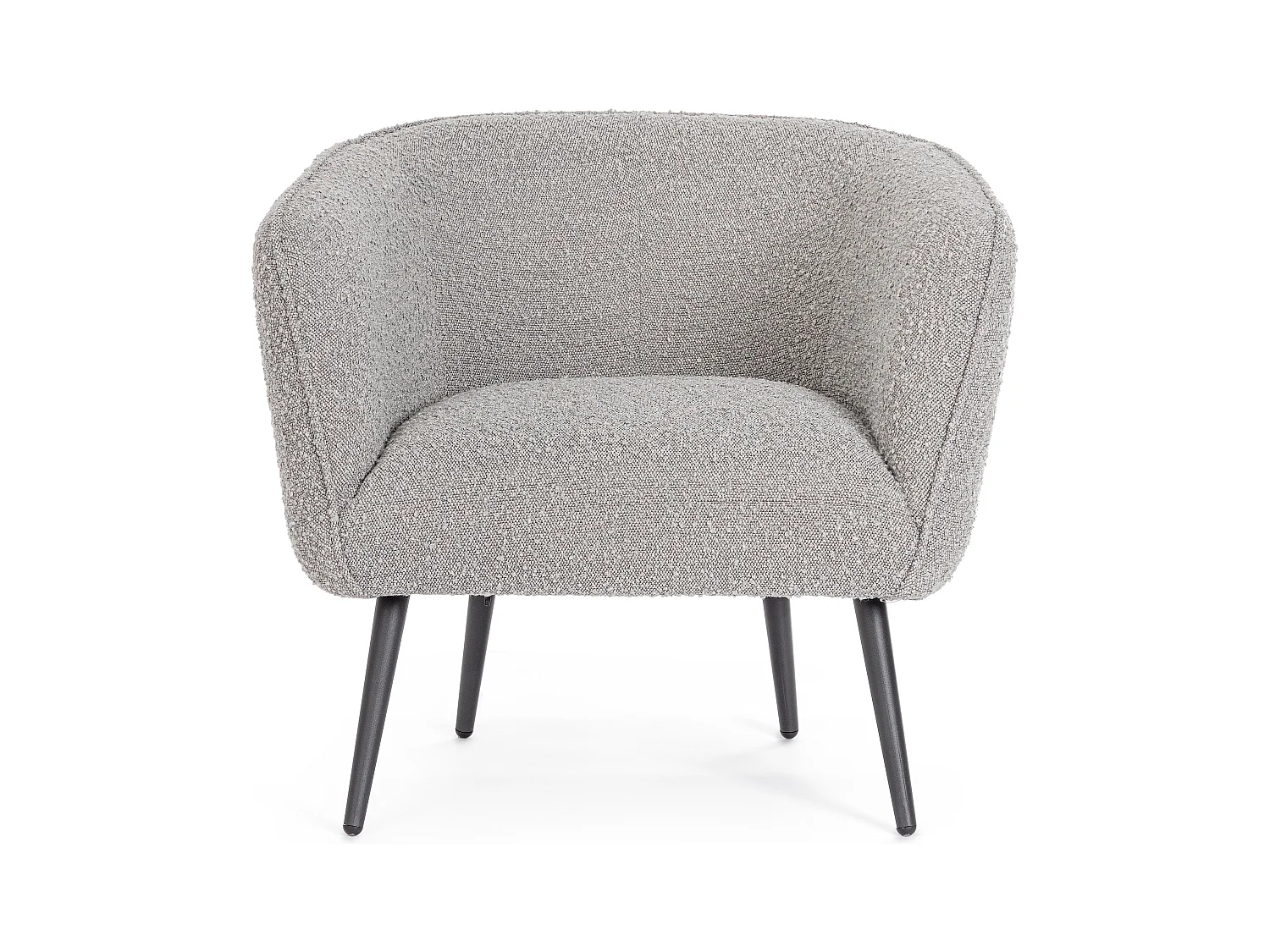 Fauteuil moderne tissu doux bouclé gris et pieds acier noir Kadole 76cm