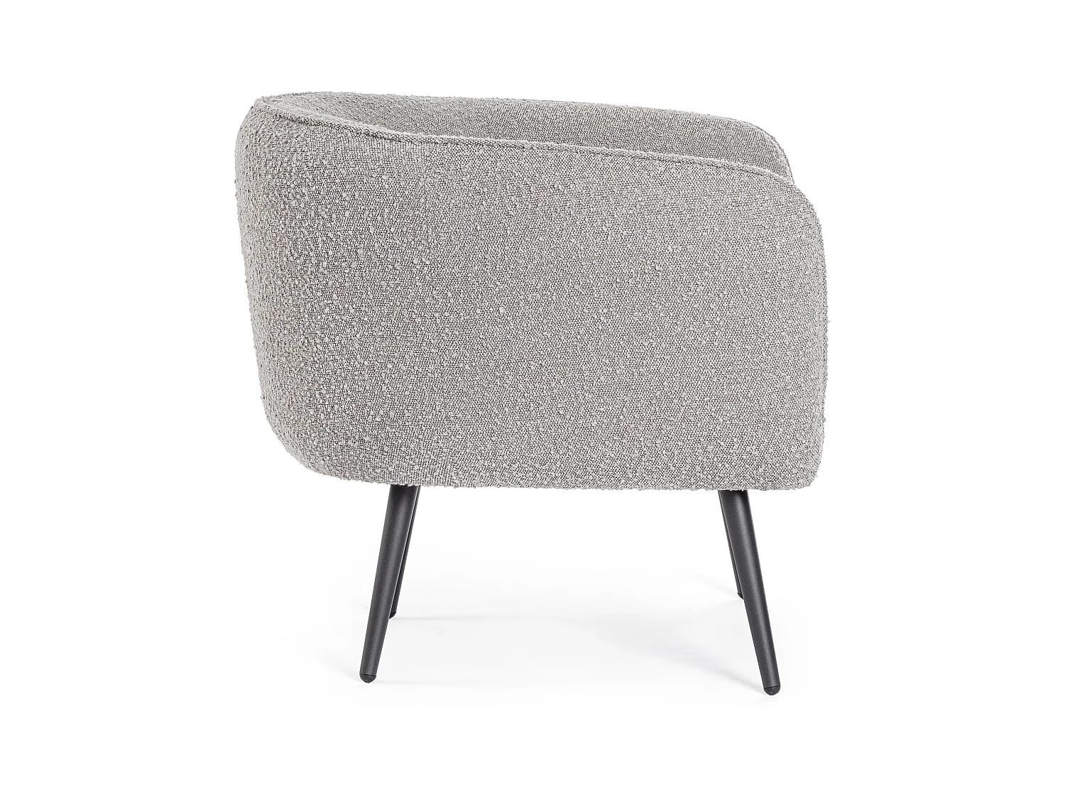 Fauteuil moderne tissu doux bouclé gris et pieds acier noir Kadole 76cm