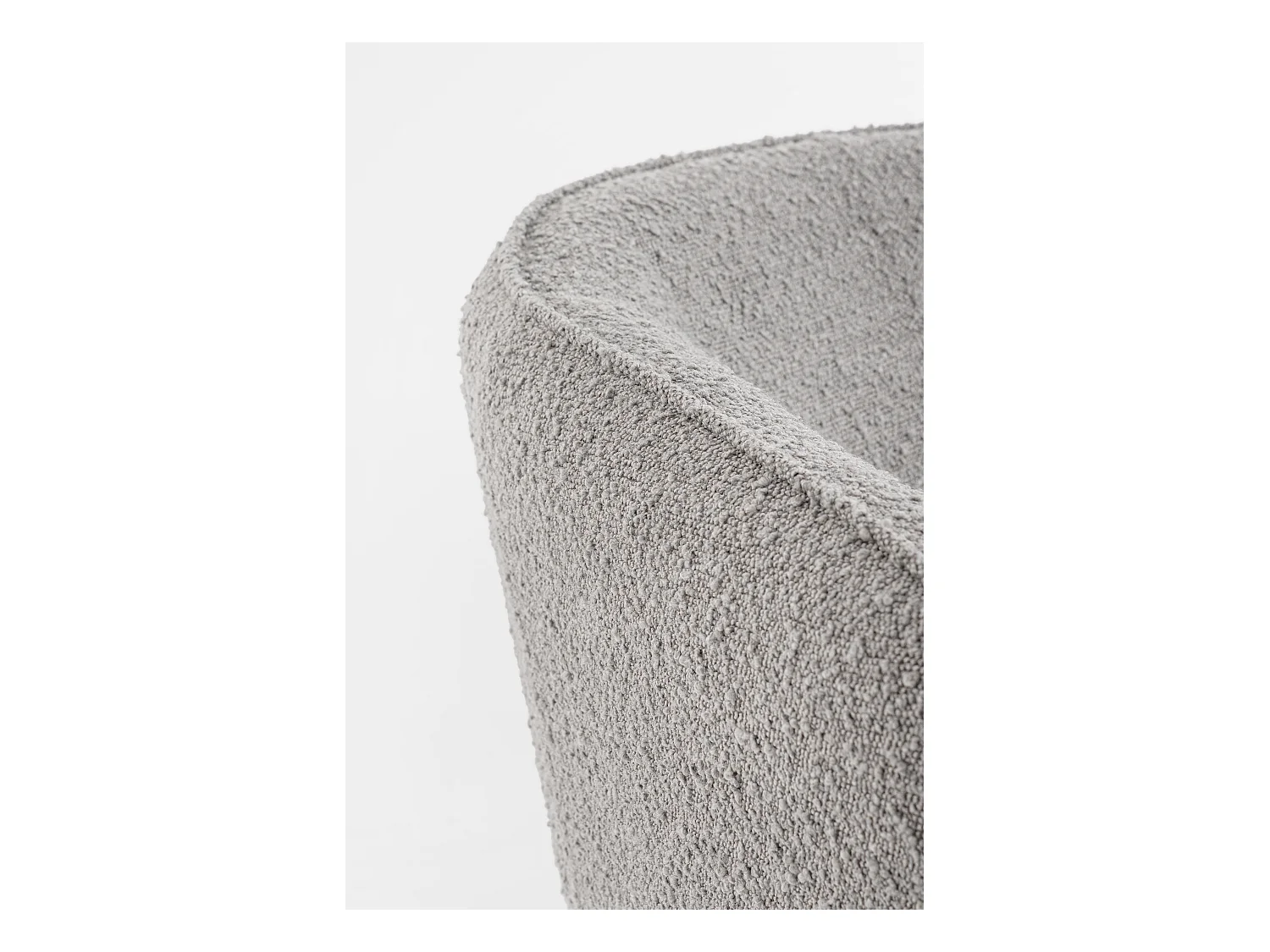 Fauteuil moderne tissu doux bouclé gris et pieds acier noir Kadole 76cm