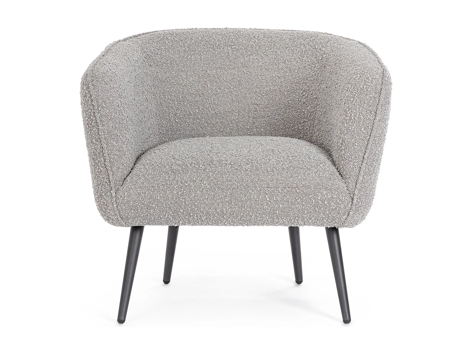 Fauteuil moderne tissu doux bouclé gris et pieds acier noir Kadole 76cm