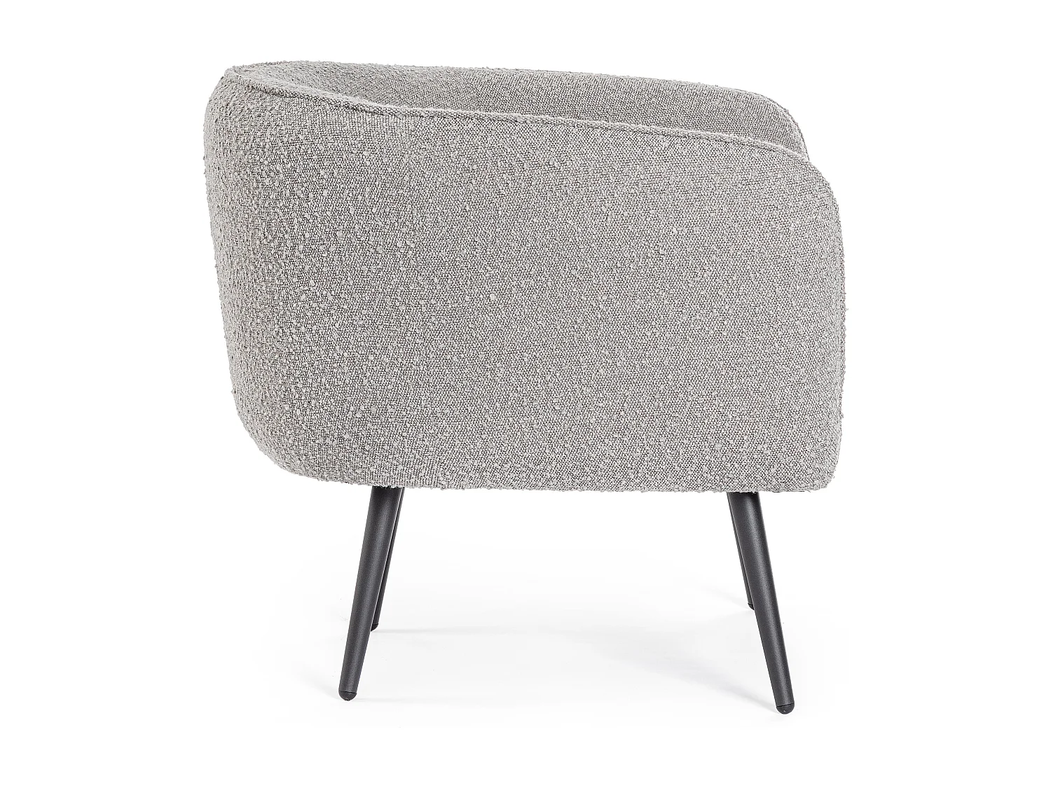 Fauteuil moderne tissu doux bouclé gris et pieds acier noir Kadole 76cm