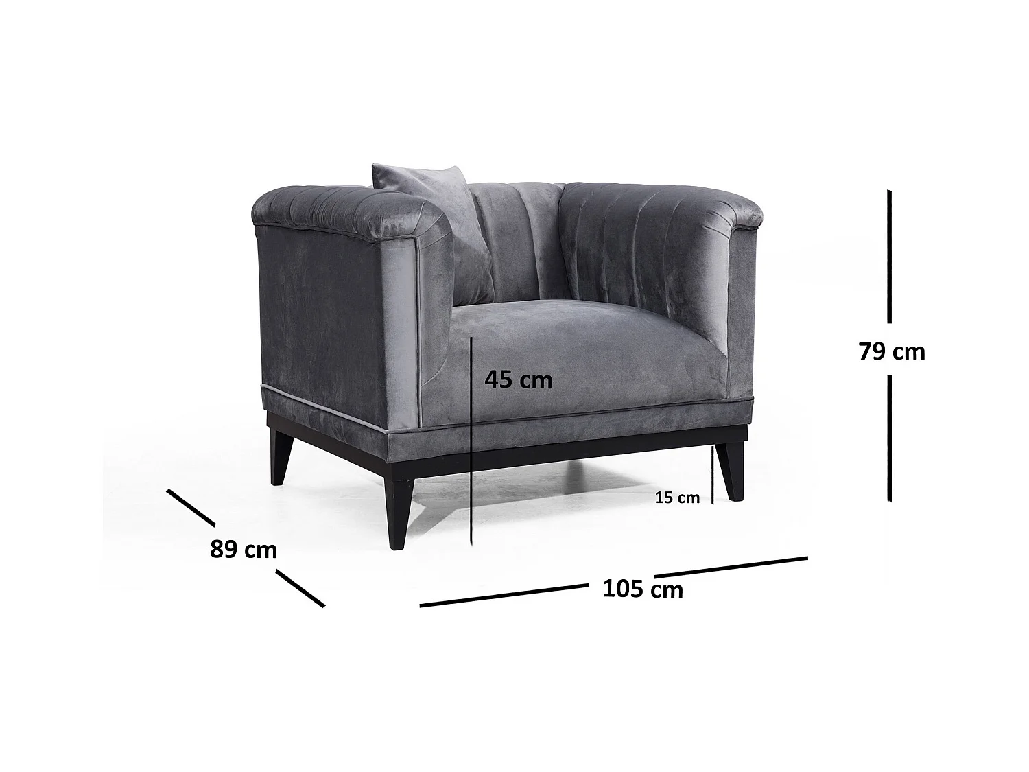 Fauteuil velours gris Robina 105cm