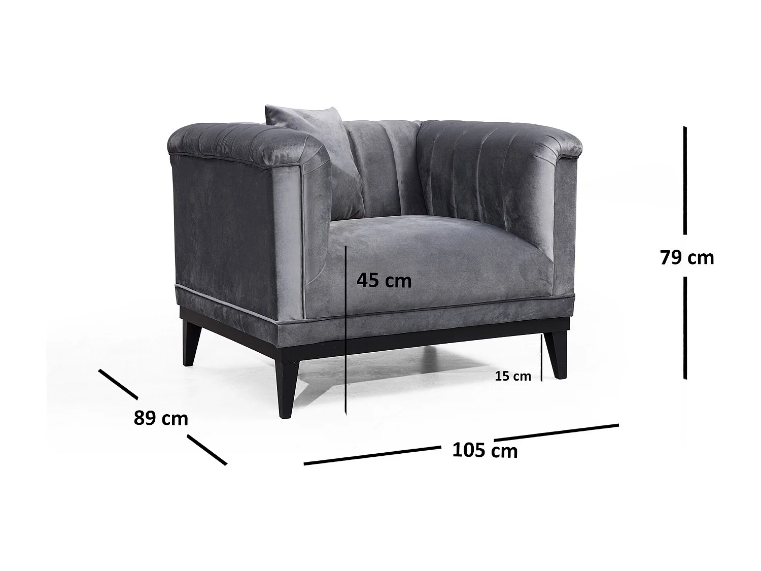 Fauteuil velours gris Robina 105cm