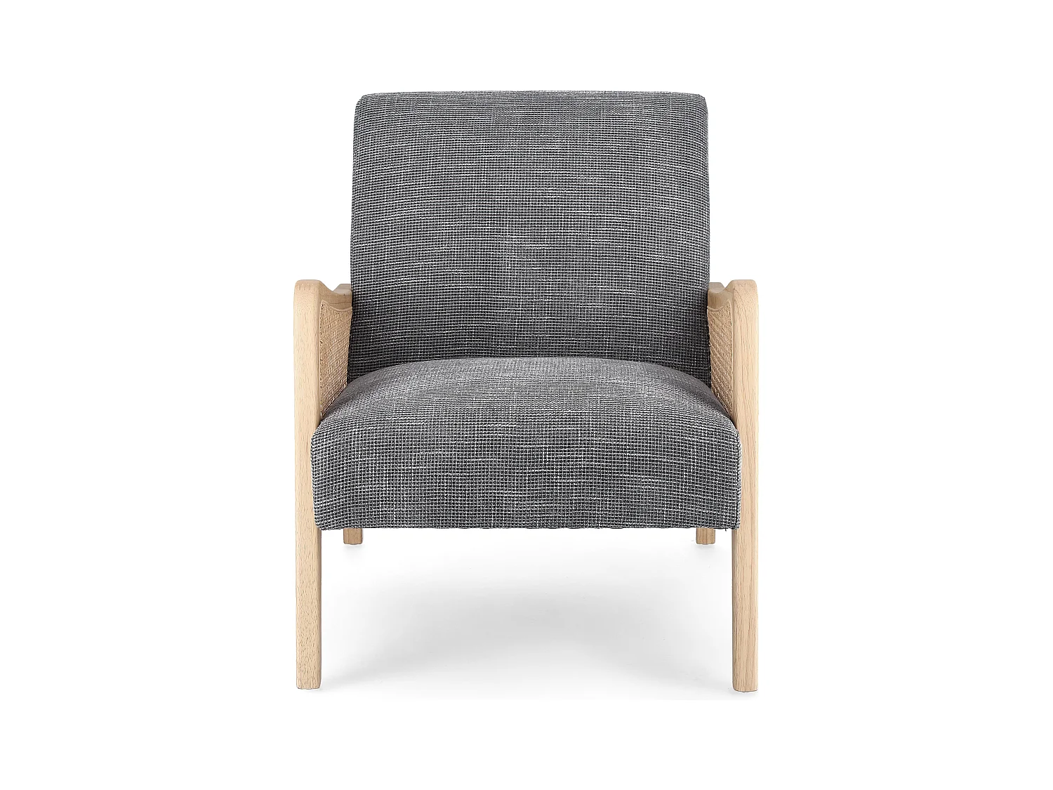 Fauteuil en bois de pin et rotin assise tissu gris foncé Denvar 68cm
