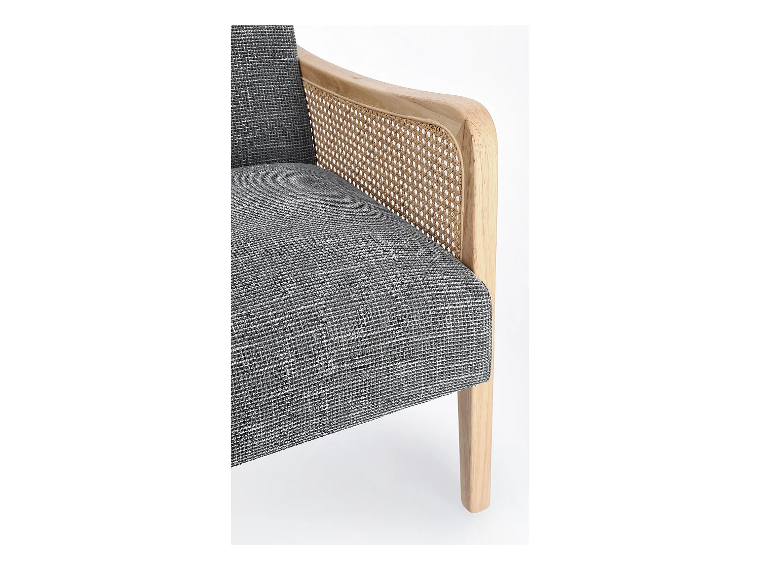 Fauteuil en bois de pin et rotin assise tissu gris foncé Denvar 68cm