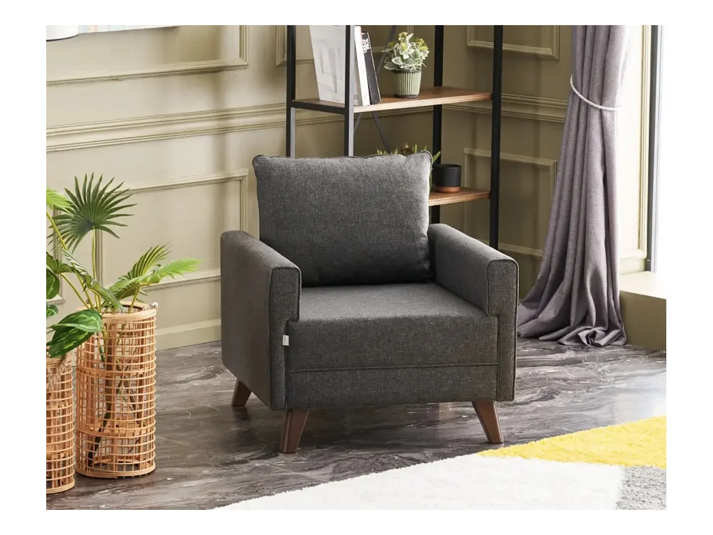 Fauteuil 1 place tissu gris foncé Kandy 82cm