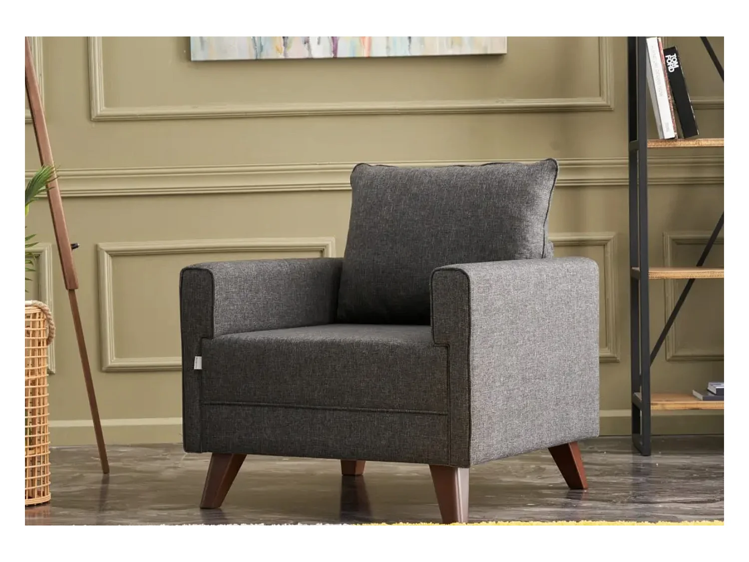 Fauteuil 1 place tissu gris foncé Kandy 82cm