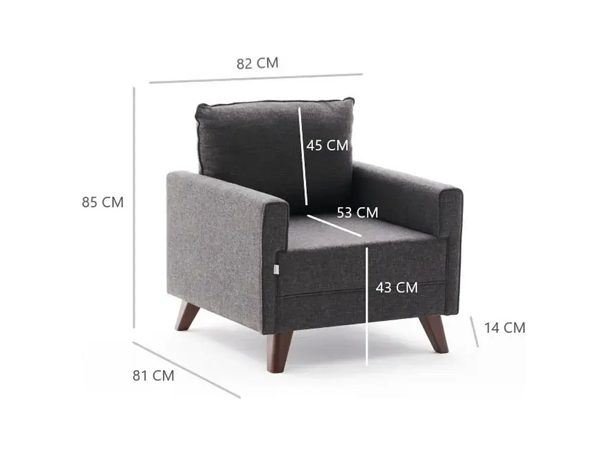 Fauteuil 1 place tissu gris foncé Kandy 82cm