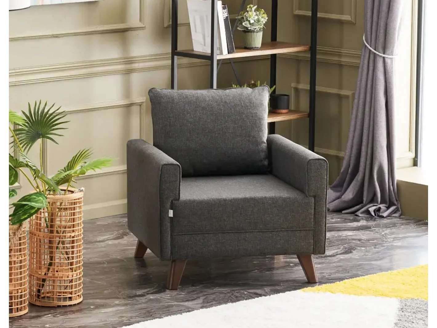 Fauteuil 1 place tissu gris foncé Kandy 82cm
