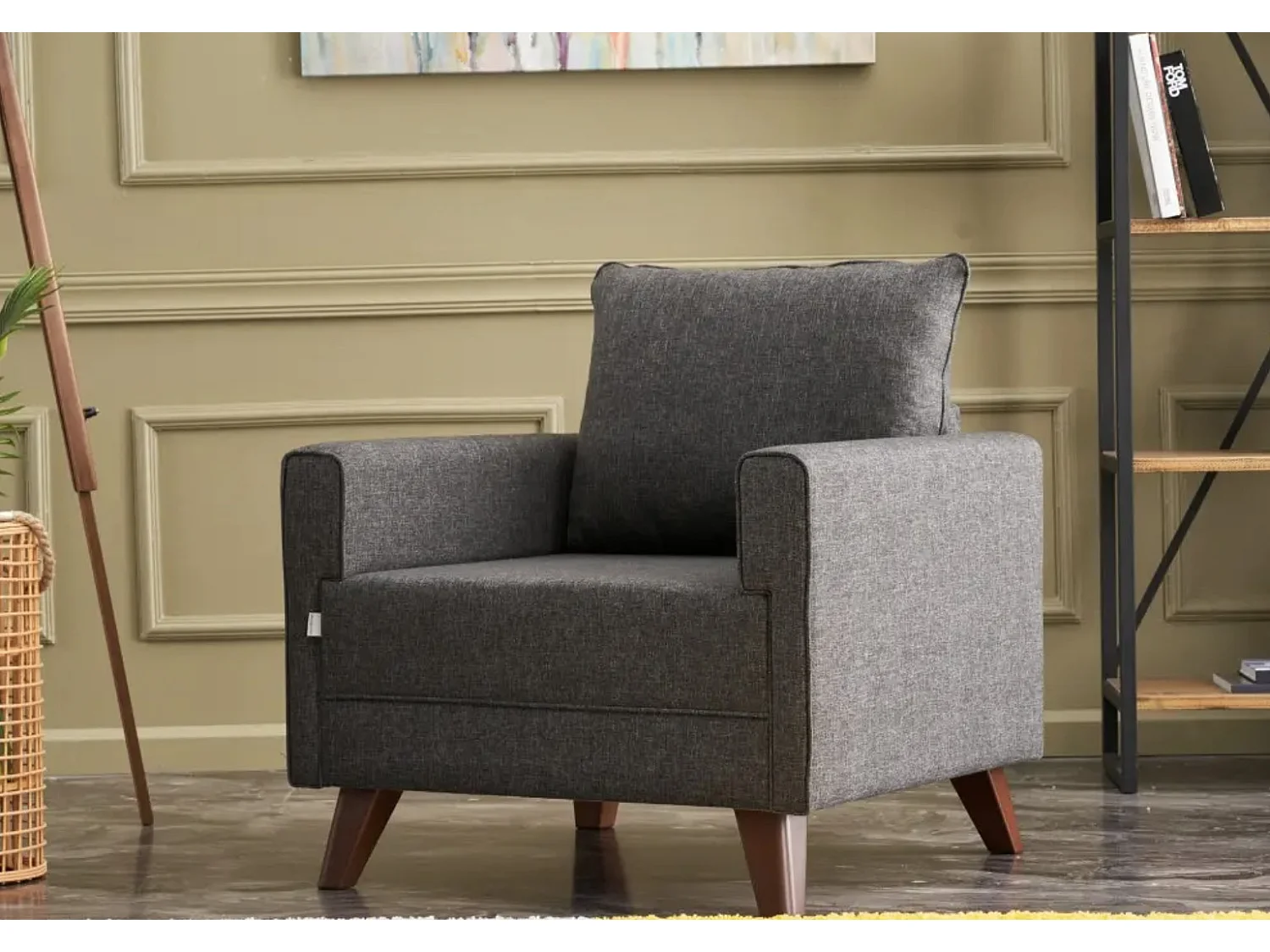 Fauteuil 1 place tissu gris foncé Kandy 82cm