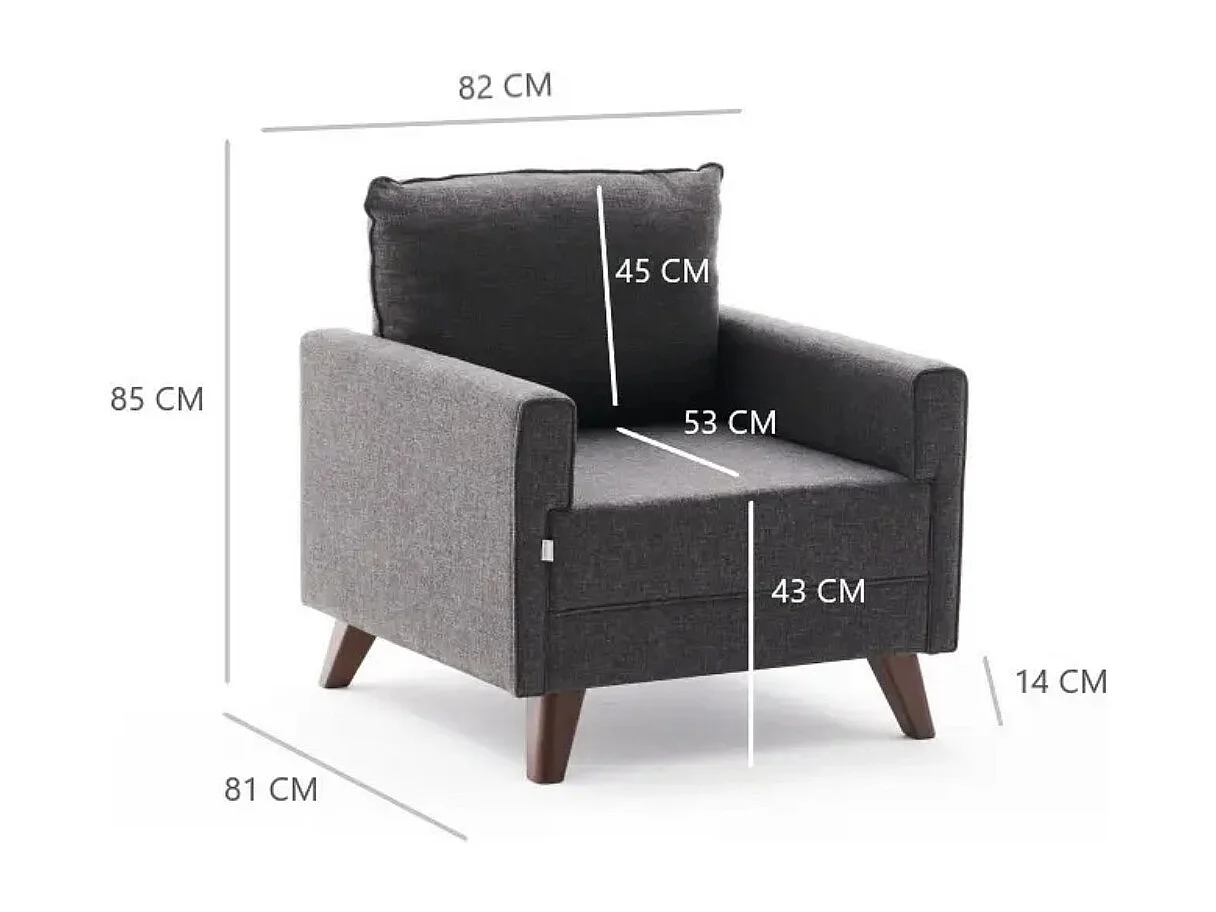 Fauteuil 1 place tissu gris foncé Kandy 82cm