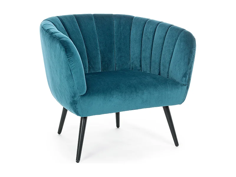Fauteuil en polyester bleu paon et pieds en acier noir Avi
