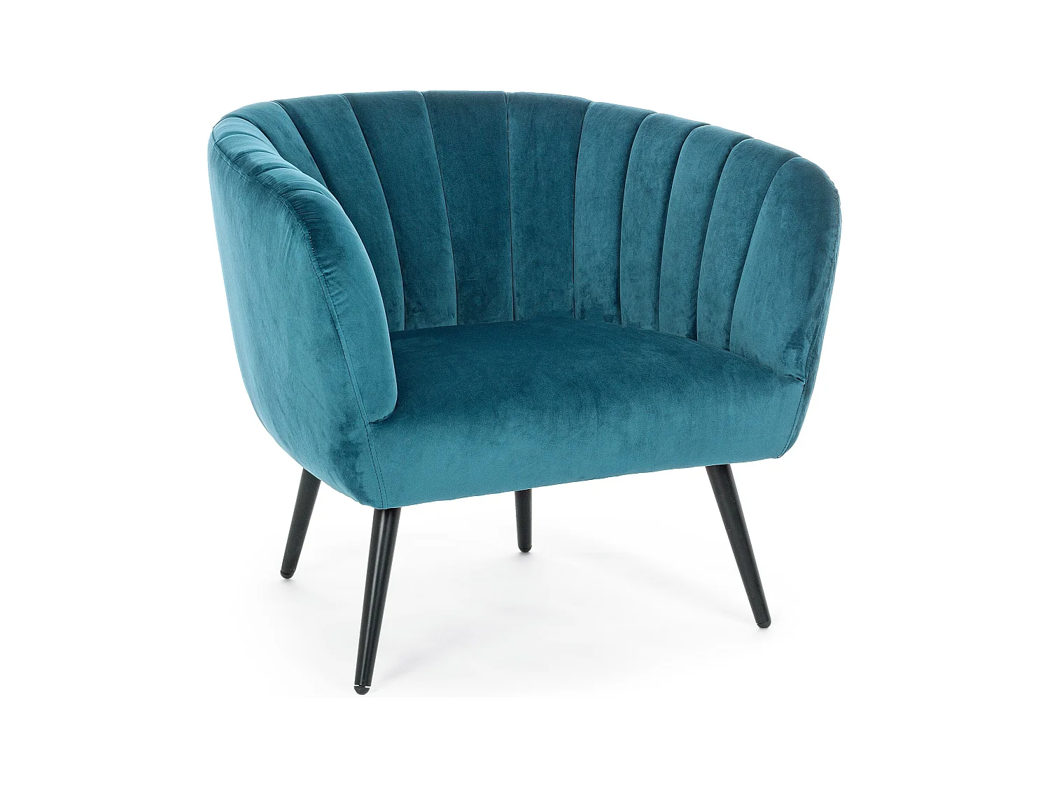 Fauteuil en polyester bleu paon et pieds en acier noir Avi