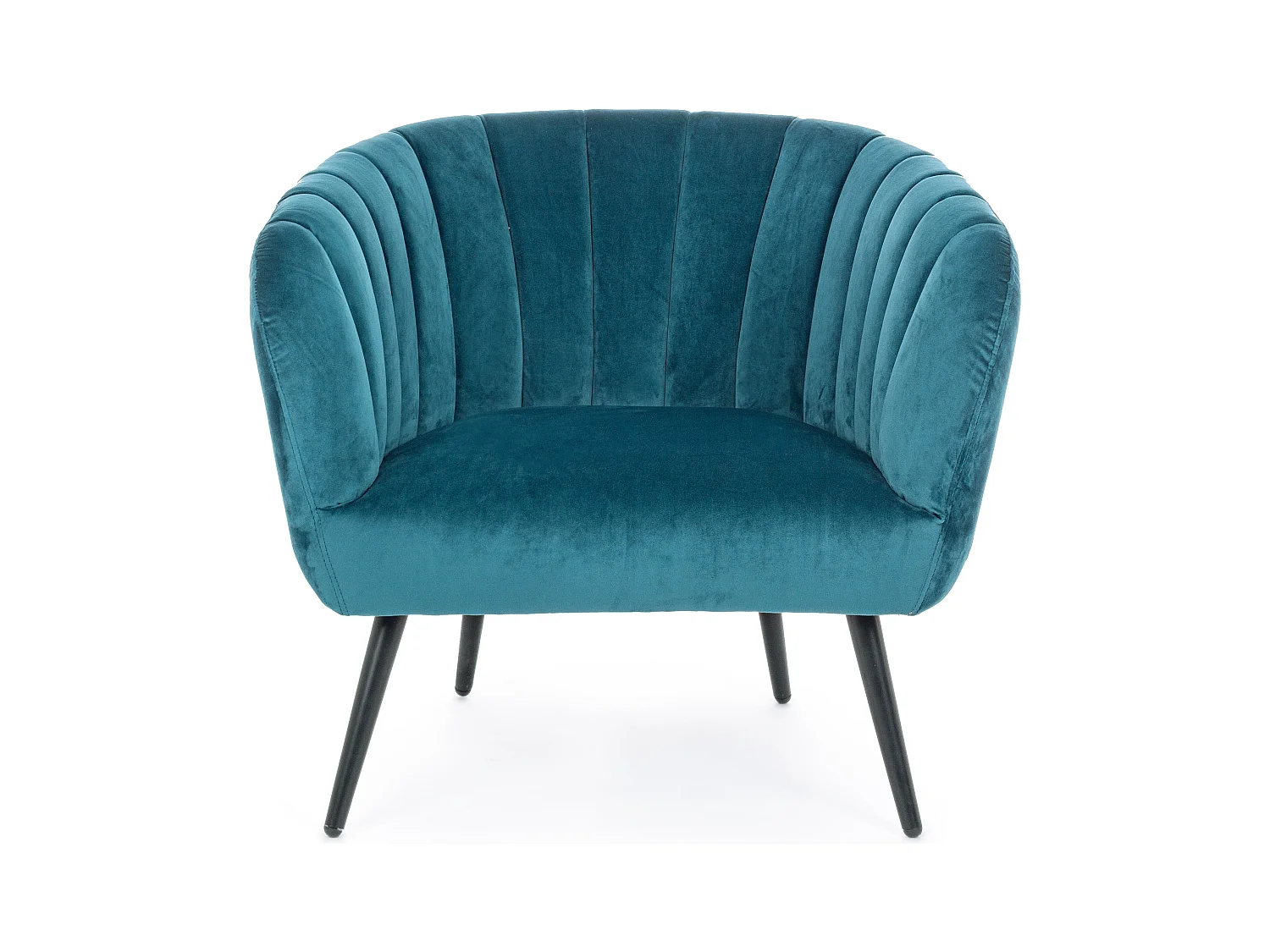 Fauteuil en polyester bleu paon et pieds en acier noir Avi