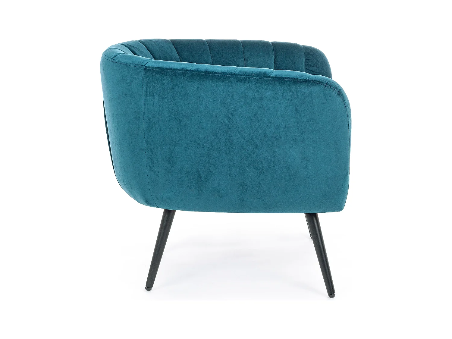 Fauteuil en polyester bleu paon et pieds en acier noir Avi