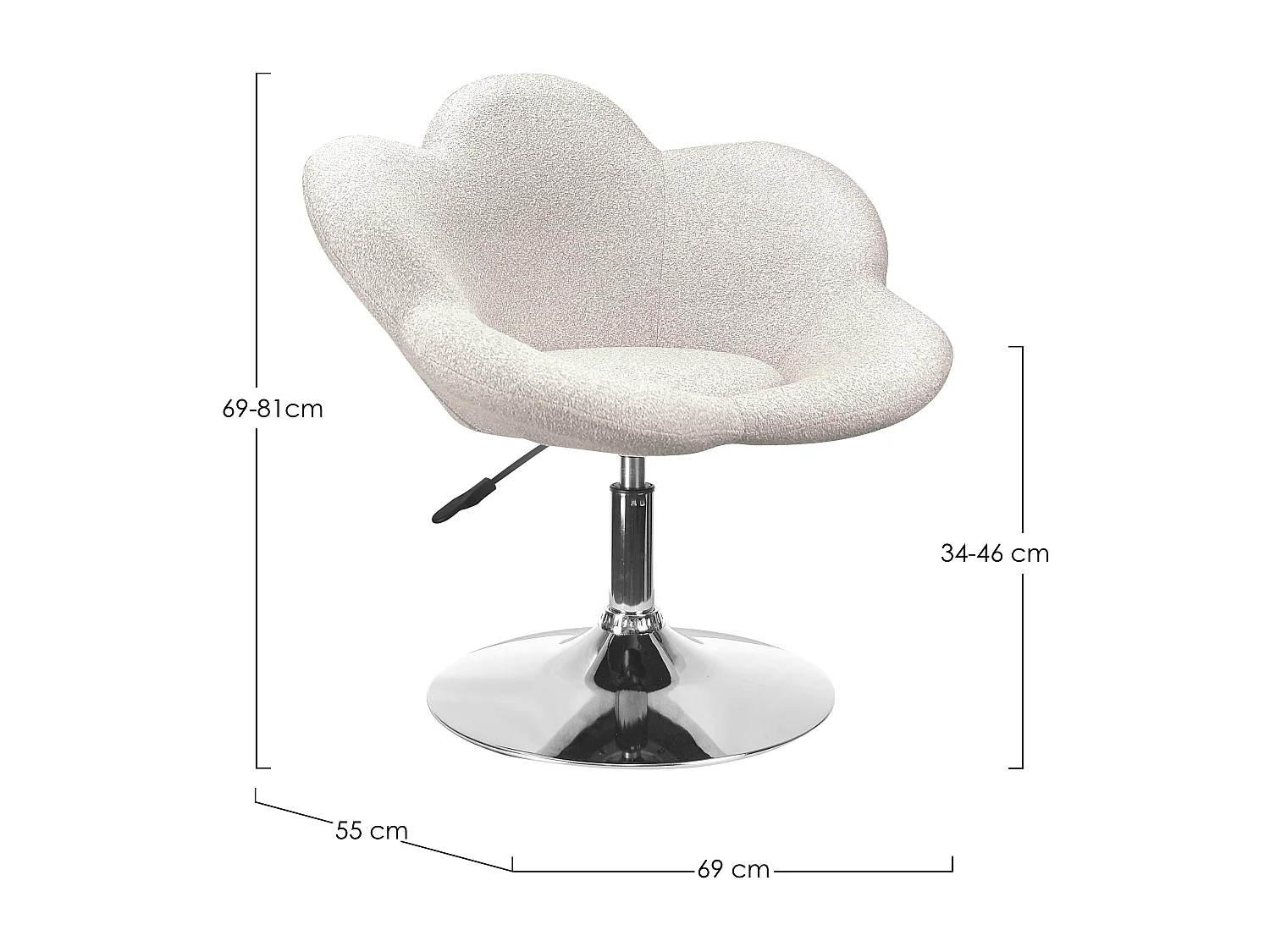 Lot de 2 fauteuils réglables design PETALE – Elégance florale et confort ajustable-Beige clair