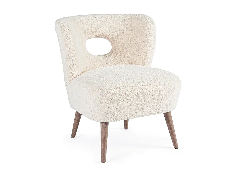 Fauteuil en polyester effet laine blanc Tina