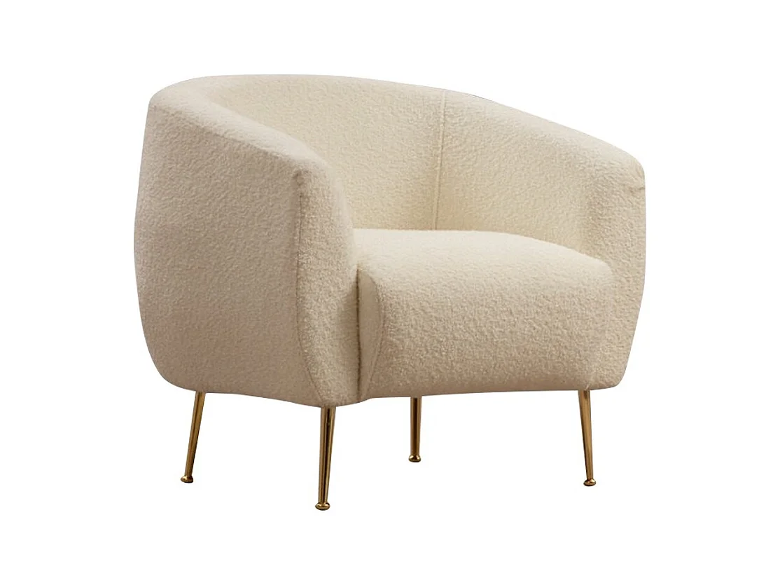 Fauteuil tissu coton bouclé ultra doux crème Tazany 70cm