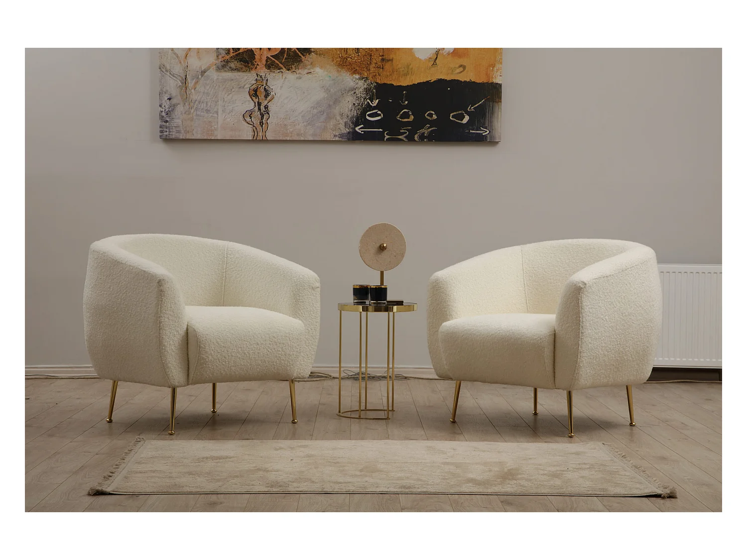 Fauteuil tissu coton bouclé ultra doux crème Tazany 70cm