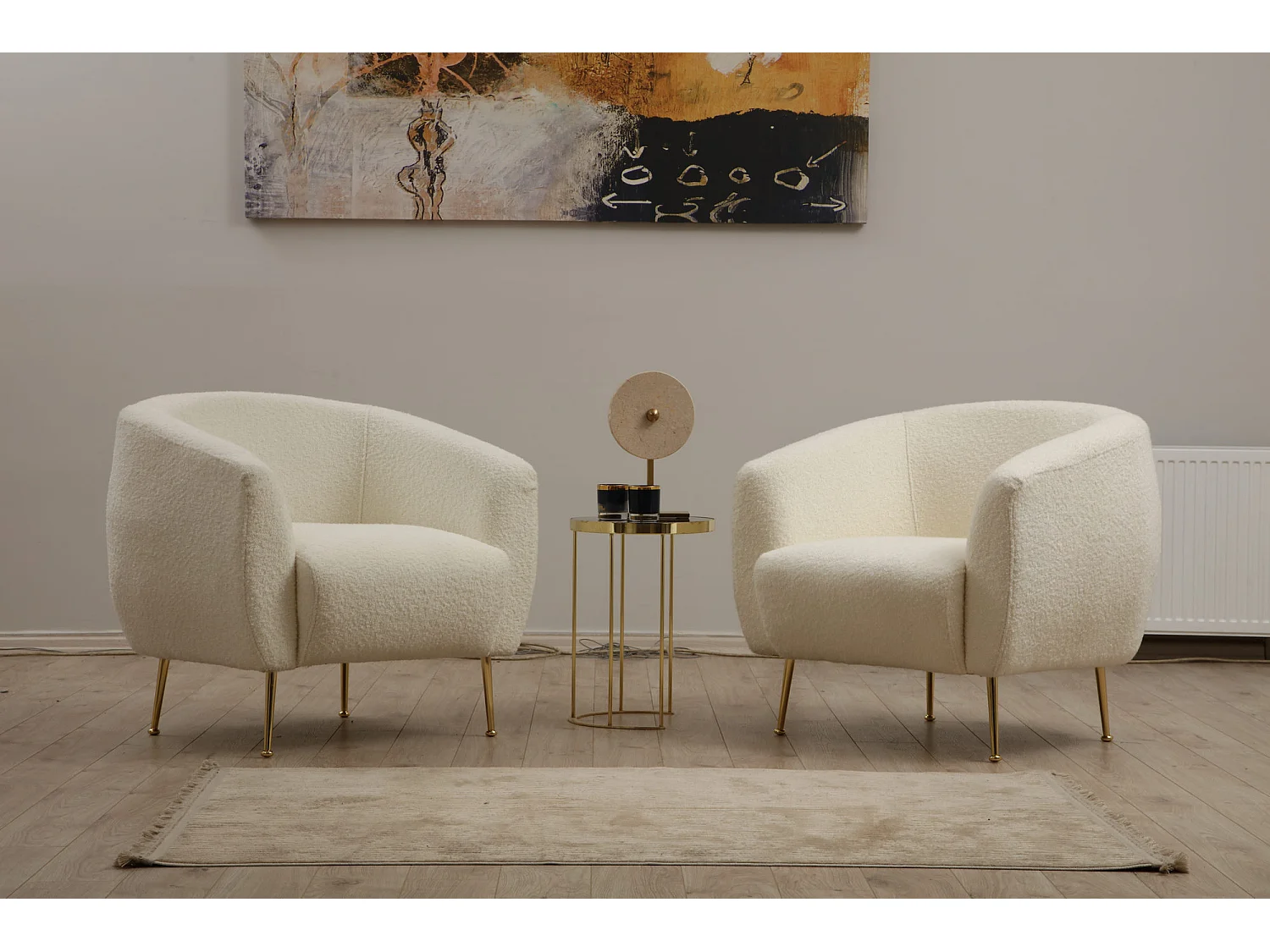 Fauteuil tissu coton bouclé ultra doux crème Tazany 70cm