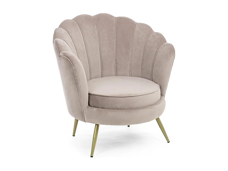 Gala fluwelen fauteuil met gouden metalen poten, 80 cm-Kleur Beige