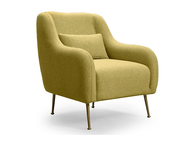 Fauteuil moderne tissu jaune et piéds métal doré Kezila 78cm