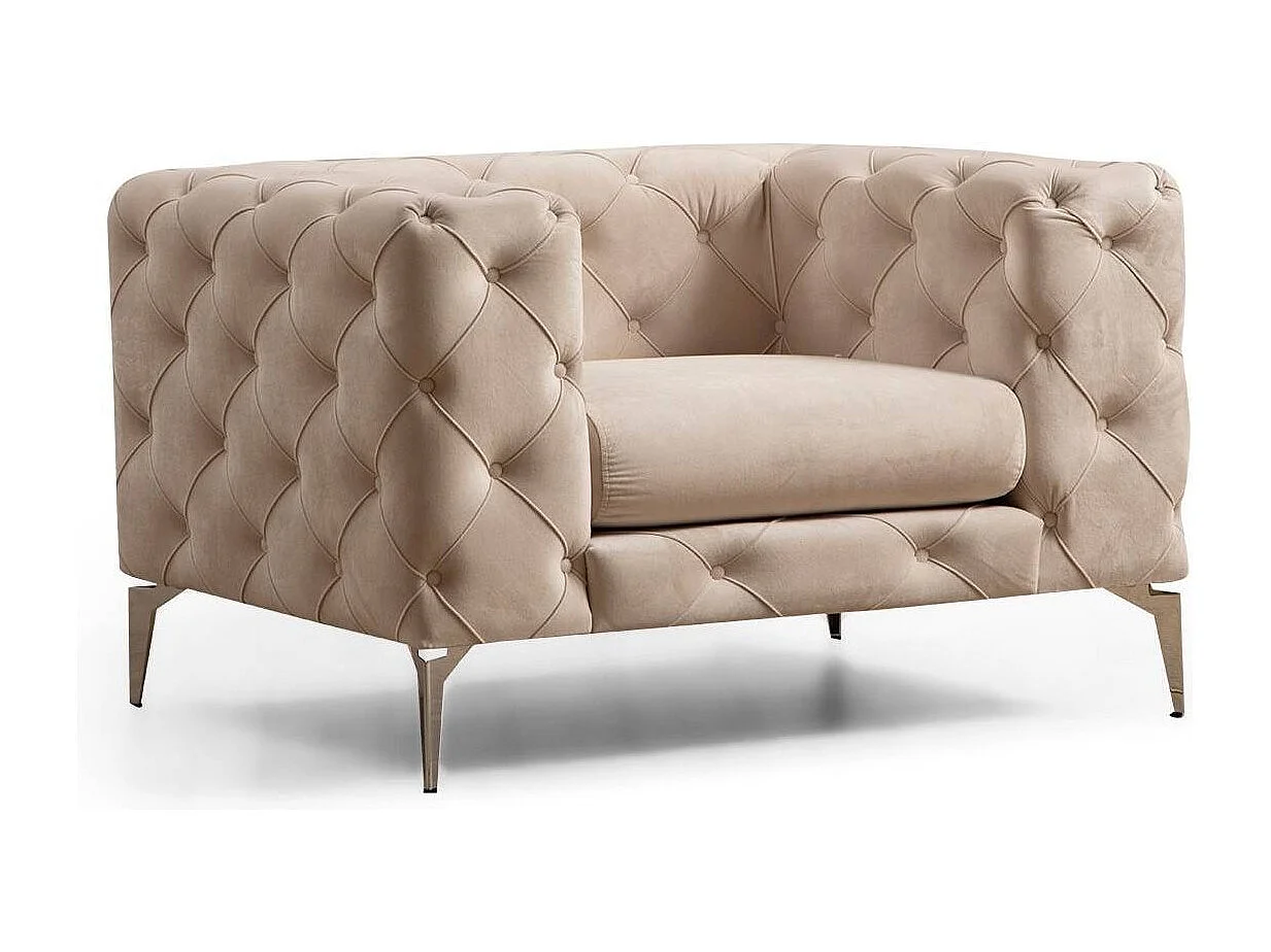 Sillón Herakles acolchado de terciopelo beige claro y patas cromadas 108 cm