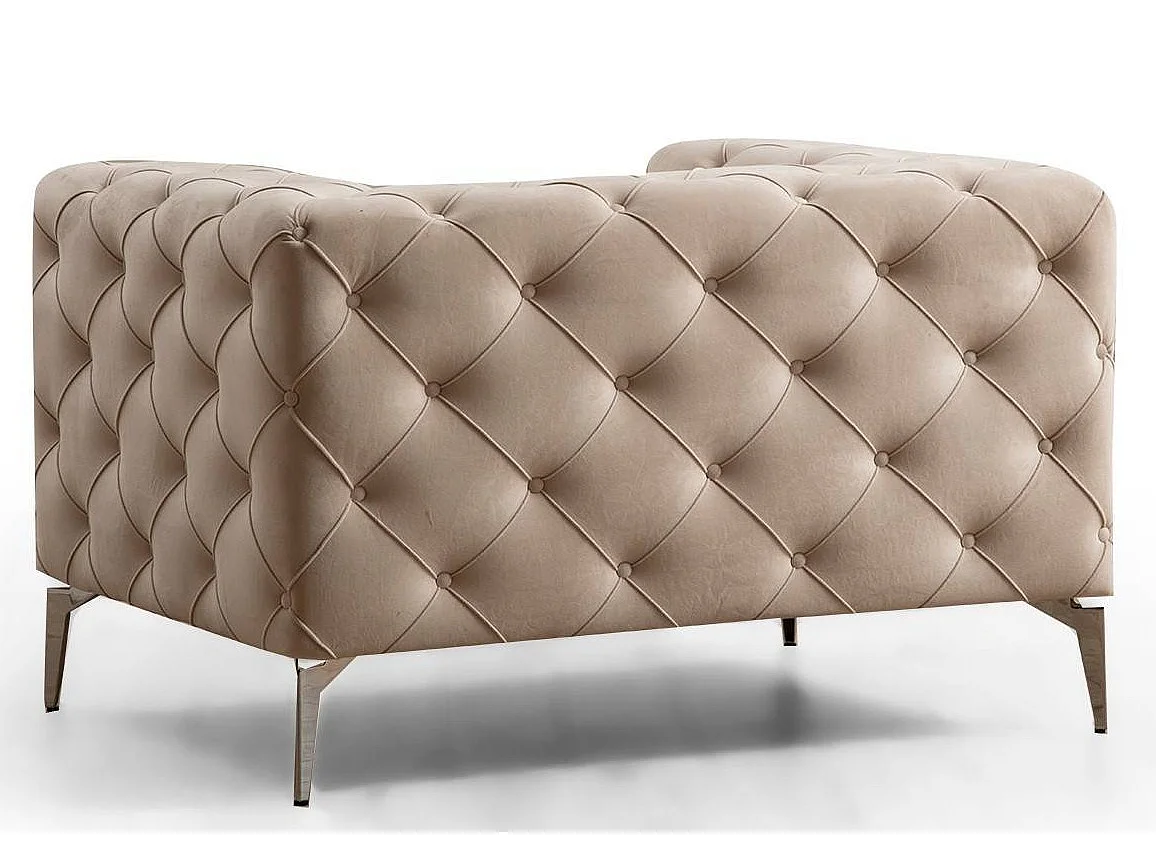 Sillón Herakles acolchado de terciopelo beige claro y patas cromadas 108 cm