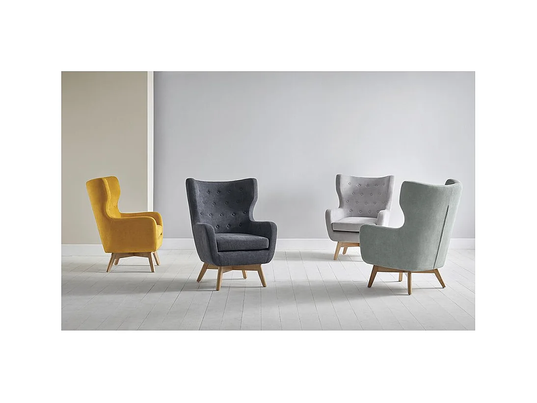 Fauteuil moderne dossier haut tissu jaune moutarde Egga 77cm