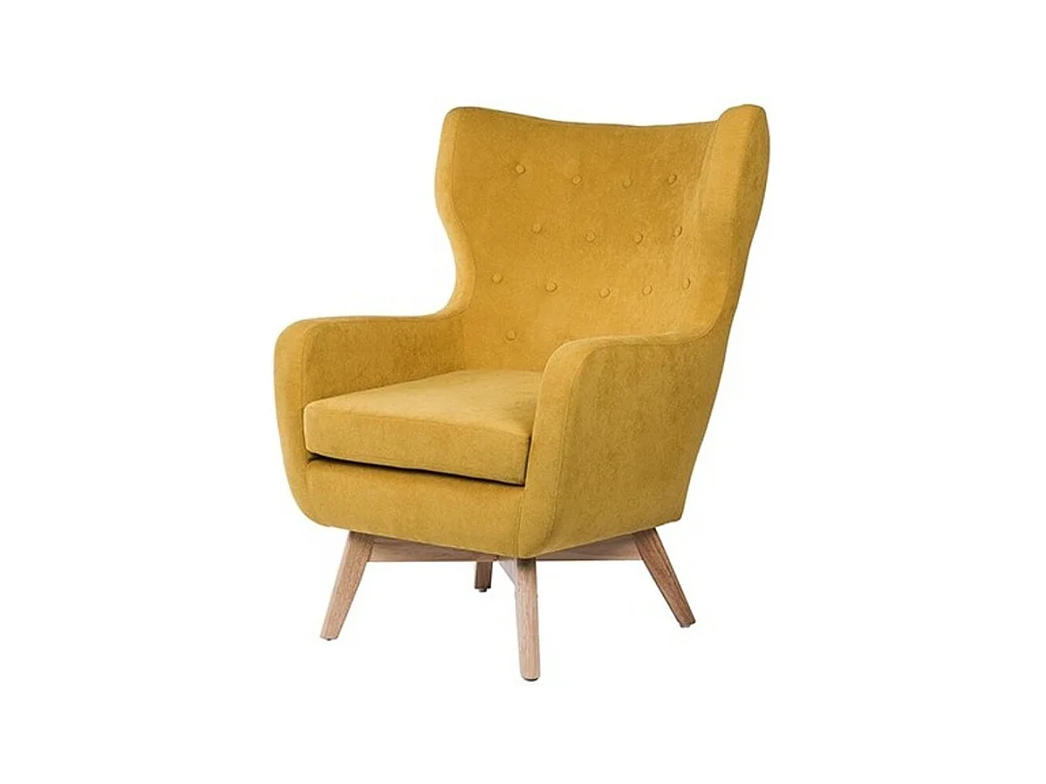Fauteuil moderne dossier haut tissu jaune moutarde Egga 77cm
