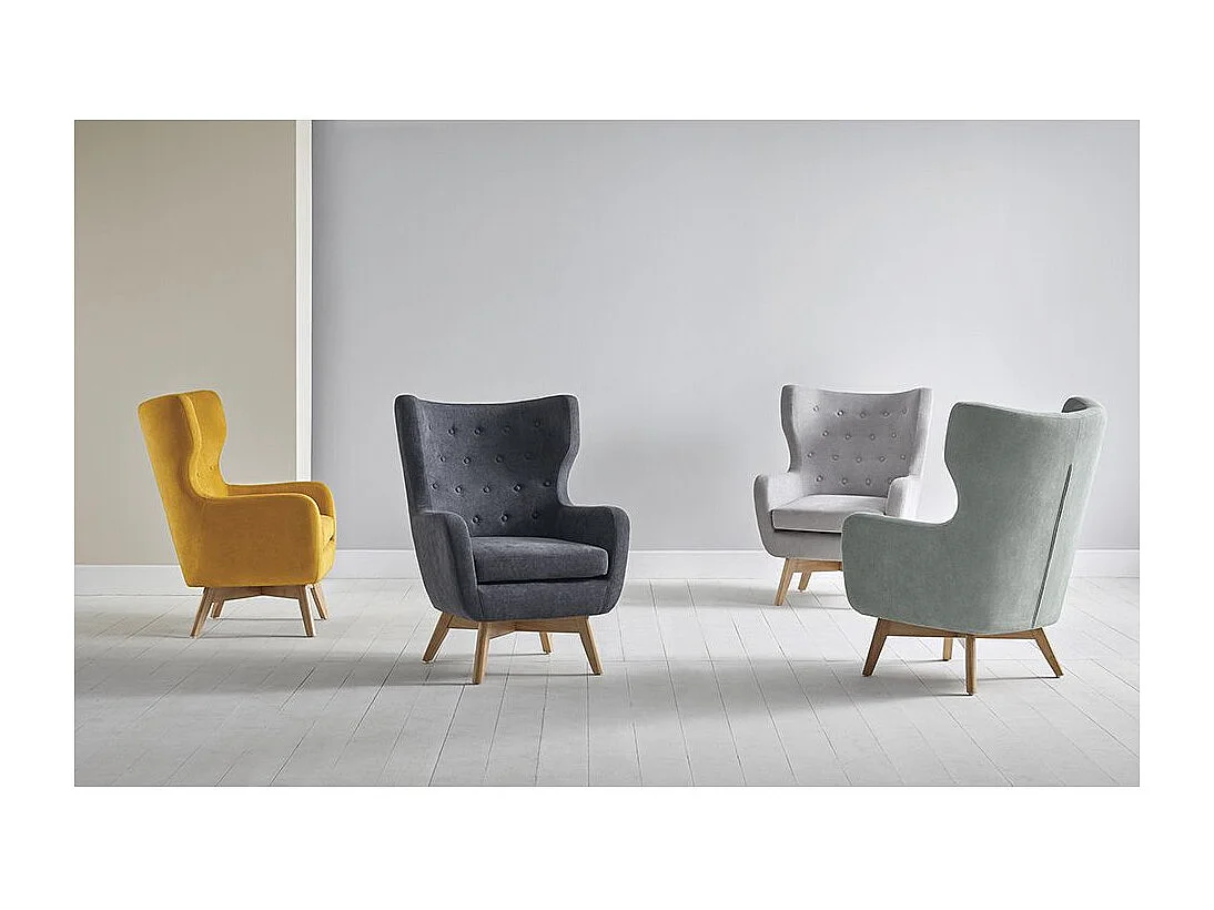 Fauteuil moderne dossier haut tissu jaune moutarde Egga 77cm