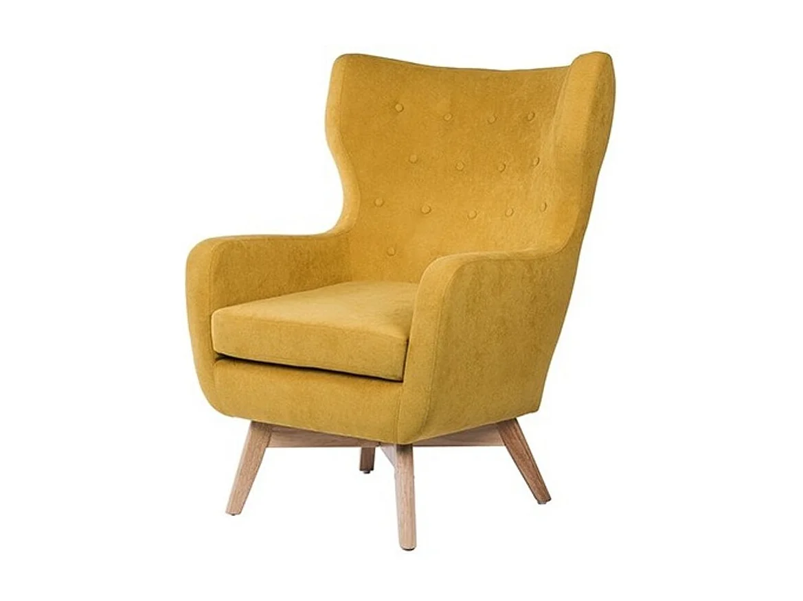 Fauteuil moderne dossier haut tissu jaune moutarde Egga 77cm