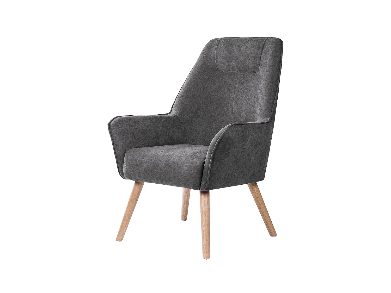 Fauteuil velours avec pieds légèrement en bois naturel Baky-Gris foncé
