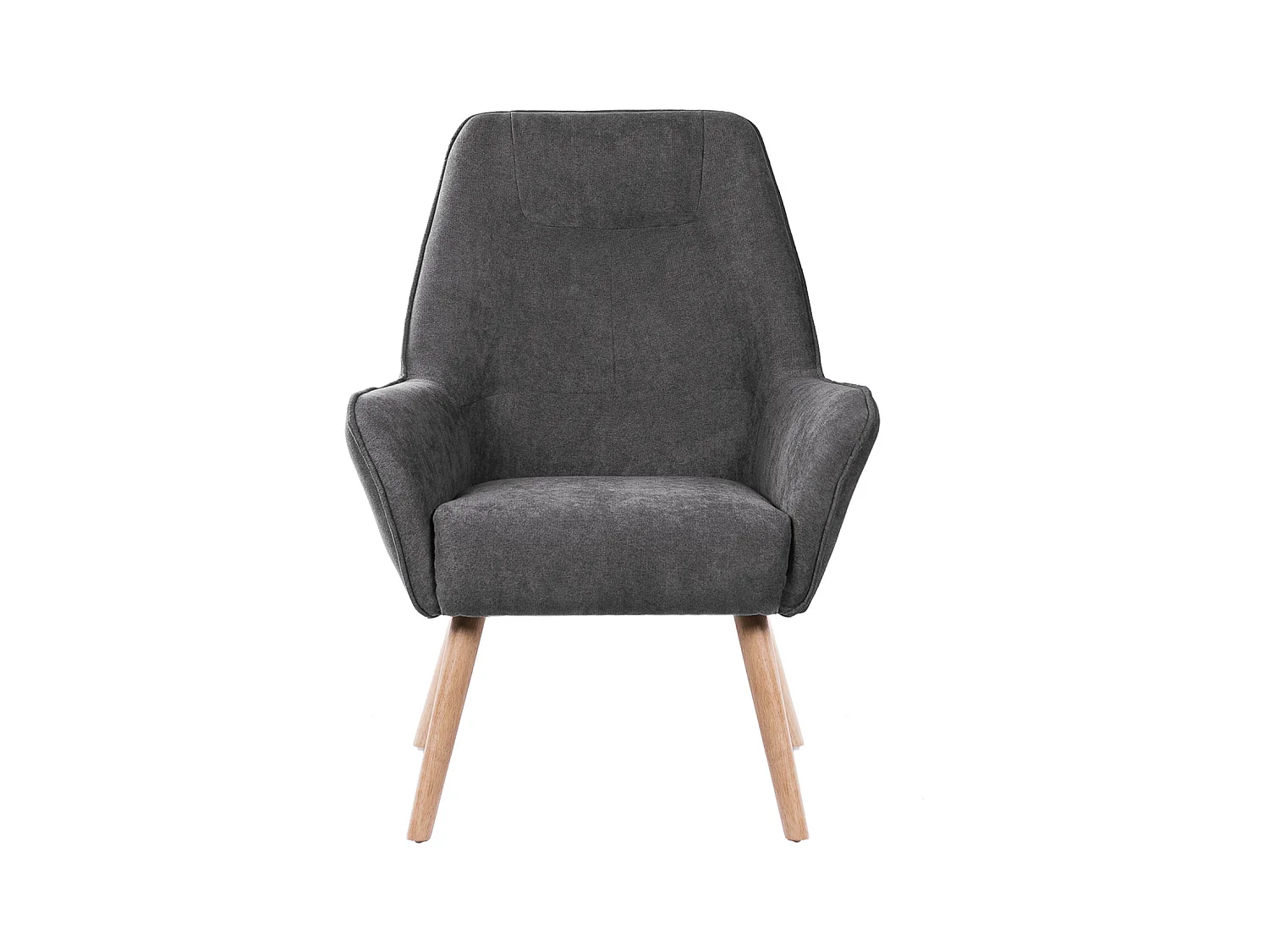 Fauteuil velours avec pieds légèrement en bois naturel Baky-Gris foncé