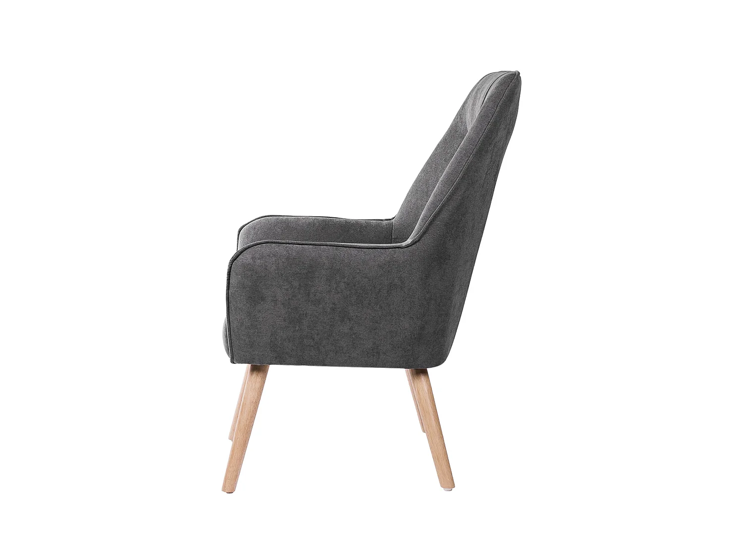 Fauteuil velours avec pieds légèrement en bois naturel Baky-Gris foncé