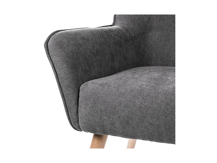 Fauteuil velours avec pieds légèrement en bois naturel Baky-Gris foncé
