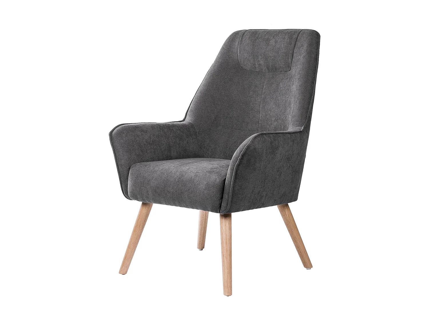Fauteuil velours avec pieds légèrement en bois naturel Baky-Gris foncé