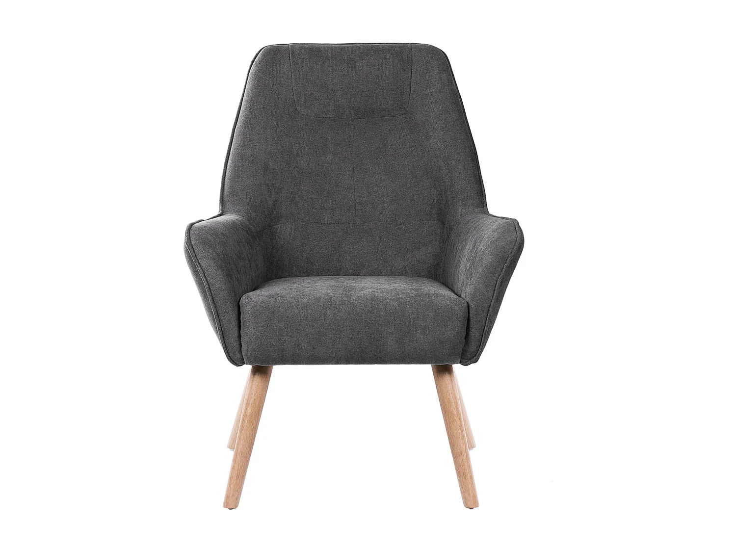 Fauteuil velours avec pieds légèrement en bois naturel Baky-Gris foncé