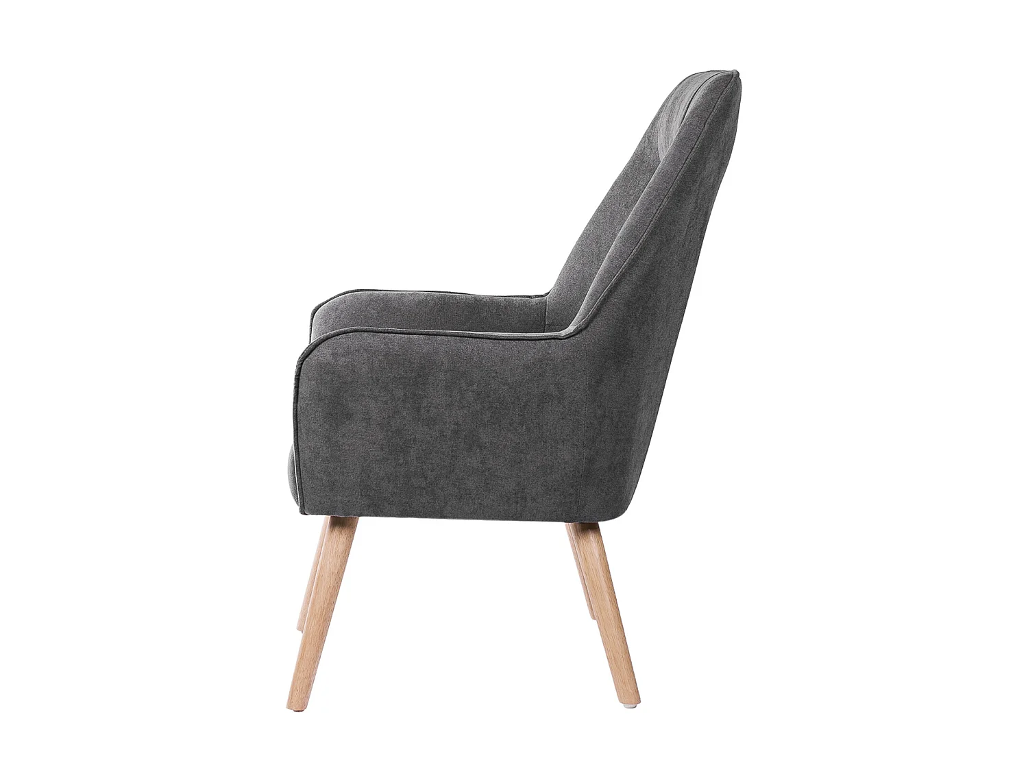 Fauteuil velours avec pieds légèrement en bois naturel Baky-Gris foncé