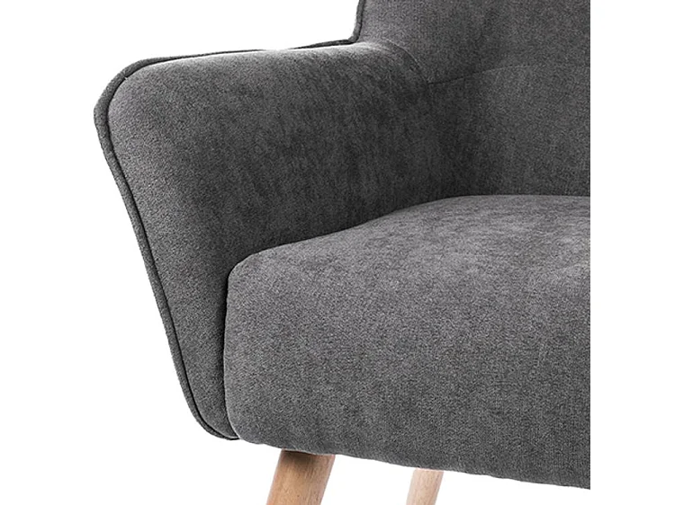 Fauteuil velours avec pieds légèrement en bois naturel Baky-Gris foncé