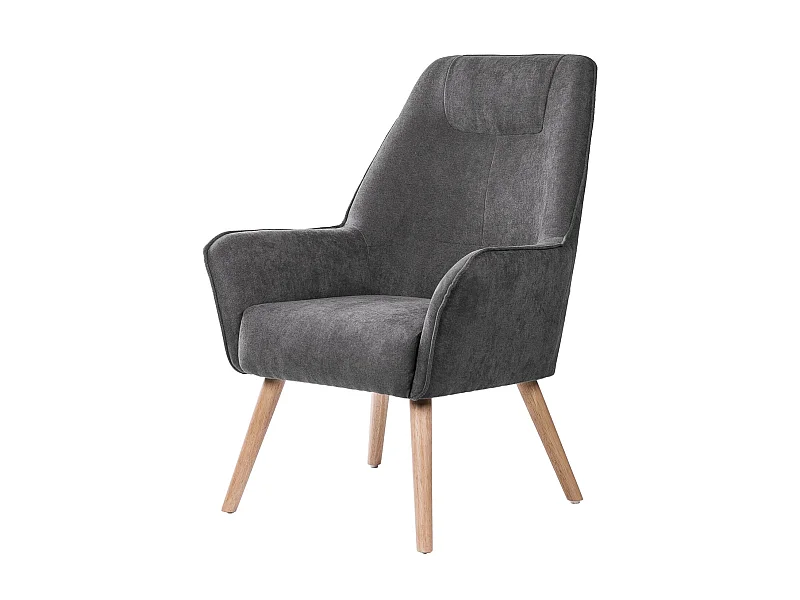 Fauteuil velours avec pieds légèrement en bois naturel Baky-Gris foncé