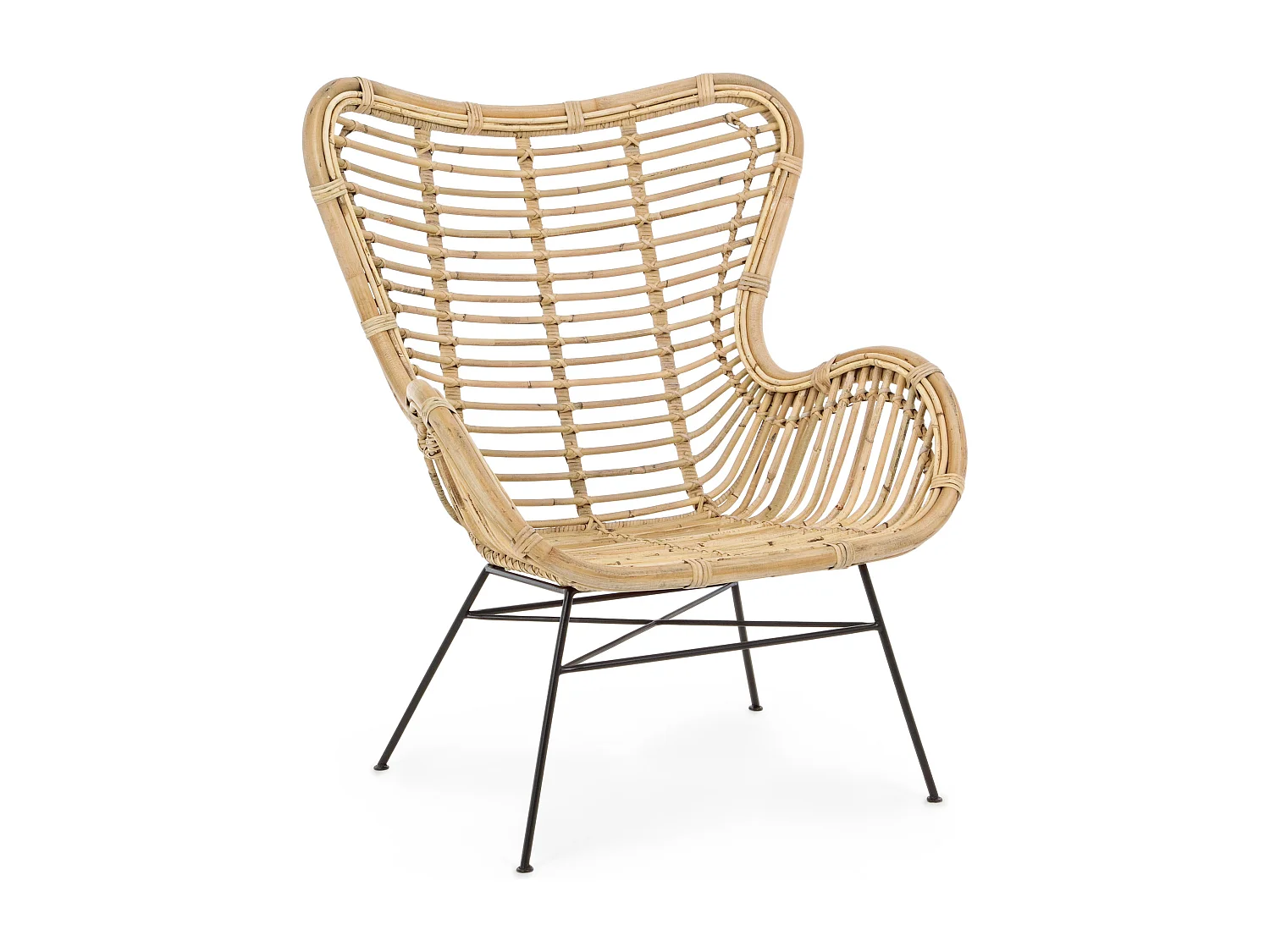 Fauteuil en rotin bois clair et pieds en acier Cassi - Lot de 4