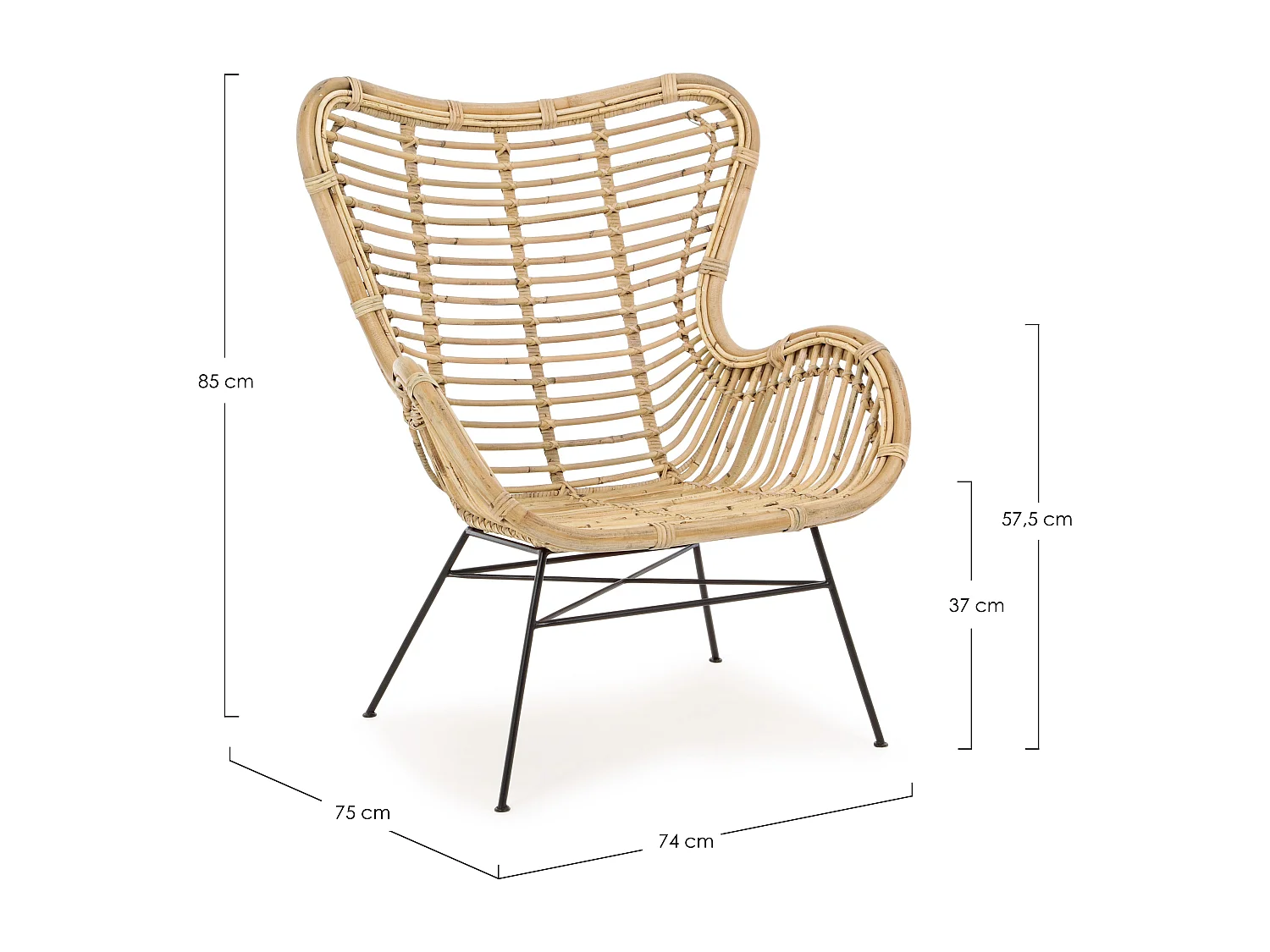 Fauteuil en rotin bois clair et pieds en acier Cassi - Lot de 4
