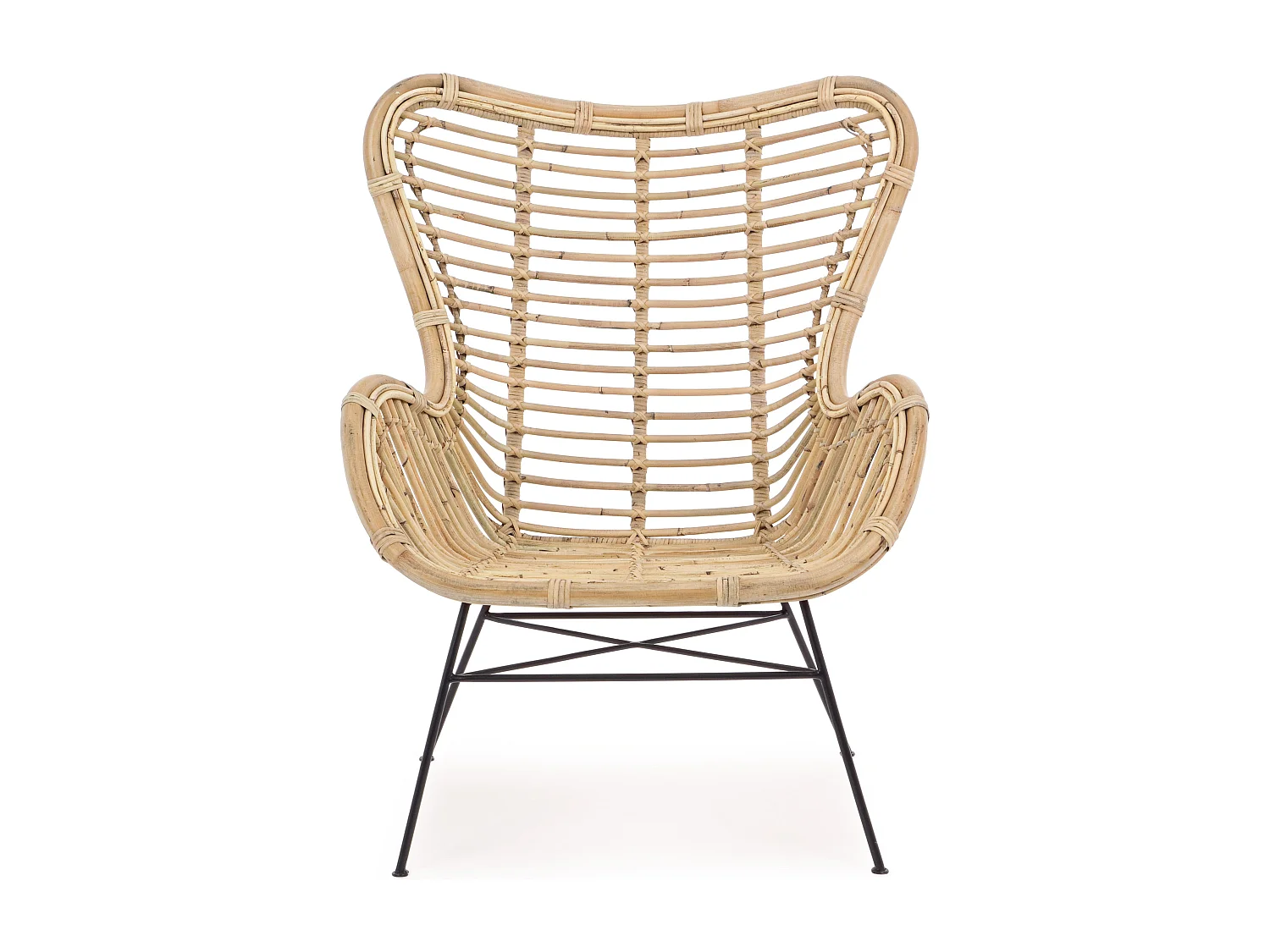 Fauteuil en rotin bois clair et pieds en acier Cassi - Lot de 4
