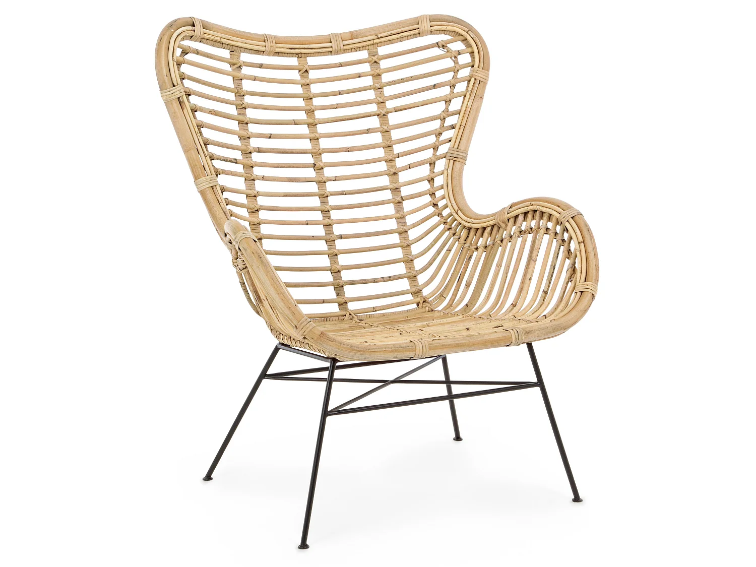 Fauteuil en rotin bois clair et pieds en acier Cassi - Lot de 4