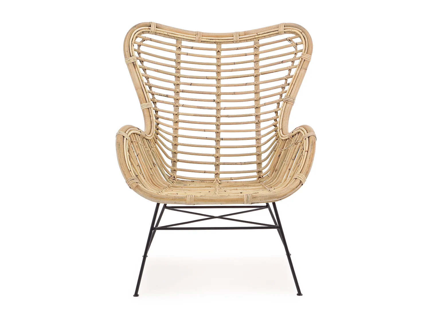 Fauteuil en rotin bois clair et pieds en acier Cassi - Lot de 4