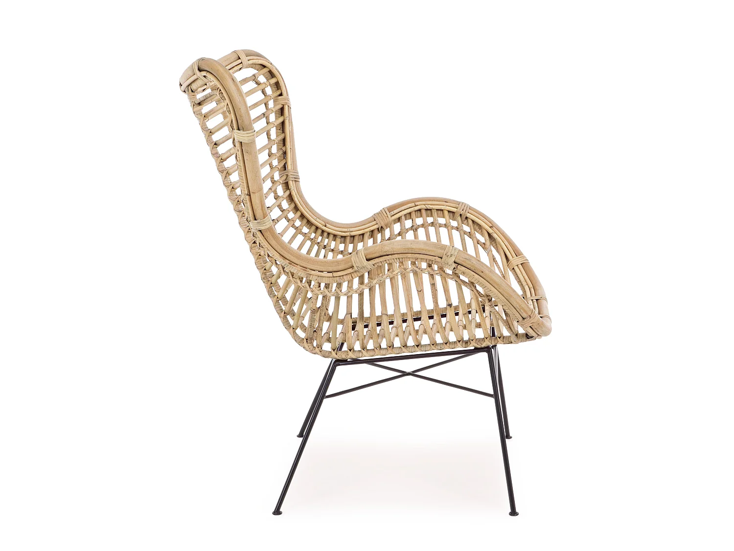 Fauteuil en rotin bois clair et pieds en acier Cassi - Lot de 4