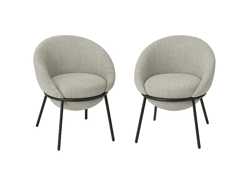 Lot de 2 fauteuils en tissu BOOBY – Structure en métal noir et design moderne-Gris
