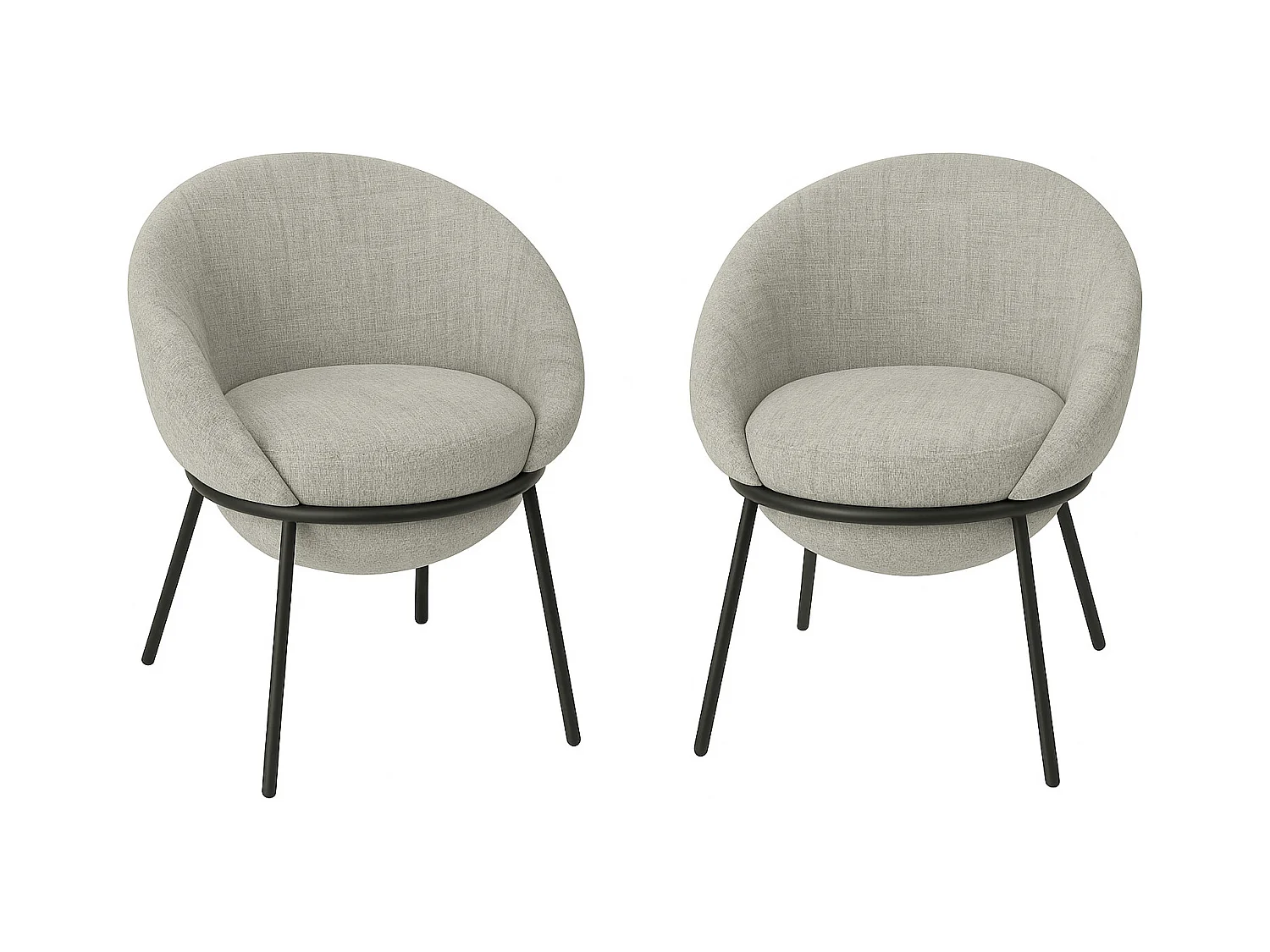 Lot de 2 fauteuils en tissu BOOBY – Structure en métal noir et design moderne-Gris
