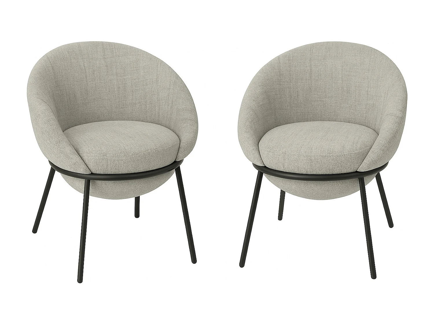 Lot de 2 fauteuils en tissu BOOBY – Structure en métal noir et design moderne-Gris